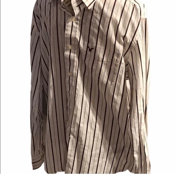 American Eagle Outfitters Men's White and Black Striped Shirt - Picture 4 of 8